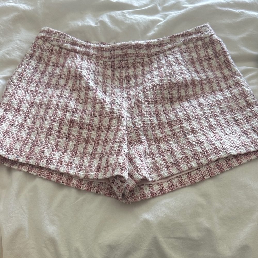 L'AGENCE Pink and White Tweed High Waist Shorts